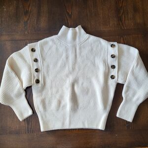H&M Cream Funnel Neck Classic Country Core Button-Detail Women's Sweater